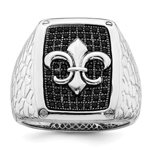 Brilliant Embers Sterling Silver Rhodium-plated 62 Stone Black Micro Pav‚ CZ Fleur De Lis Men's Ring