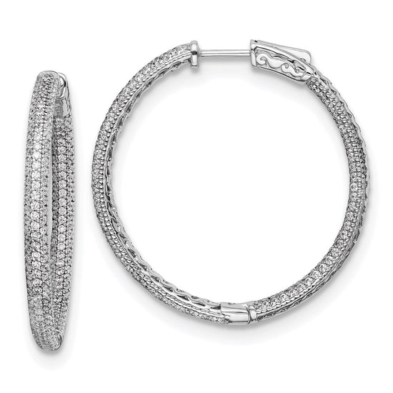 Sterling Silver Pave CZ Hinged Hoops