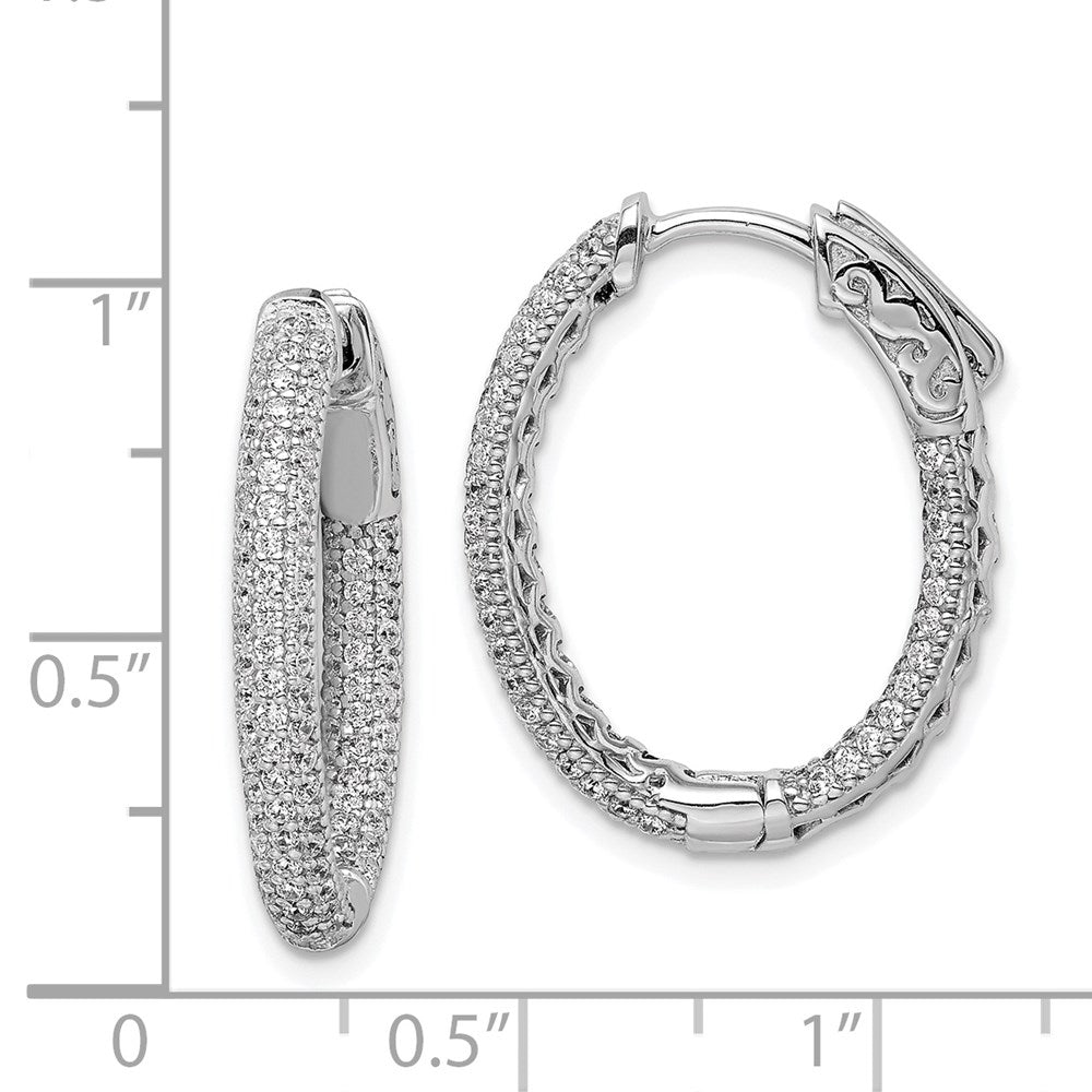 Sterling Silver CZ Oval Hinged Hoops