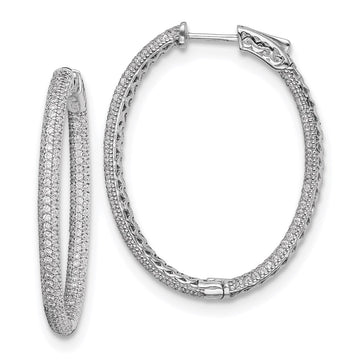 Sterling Silver CZ Oval Hinged Hoops