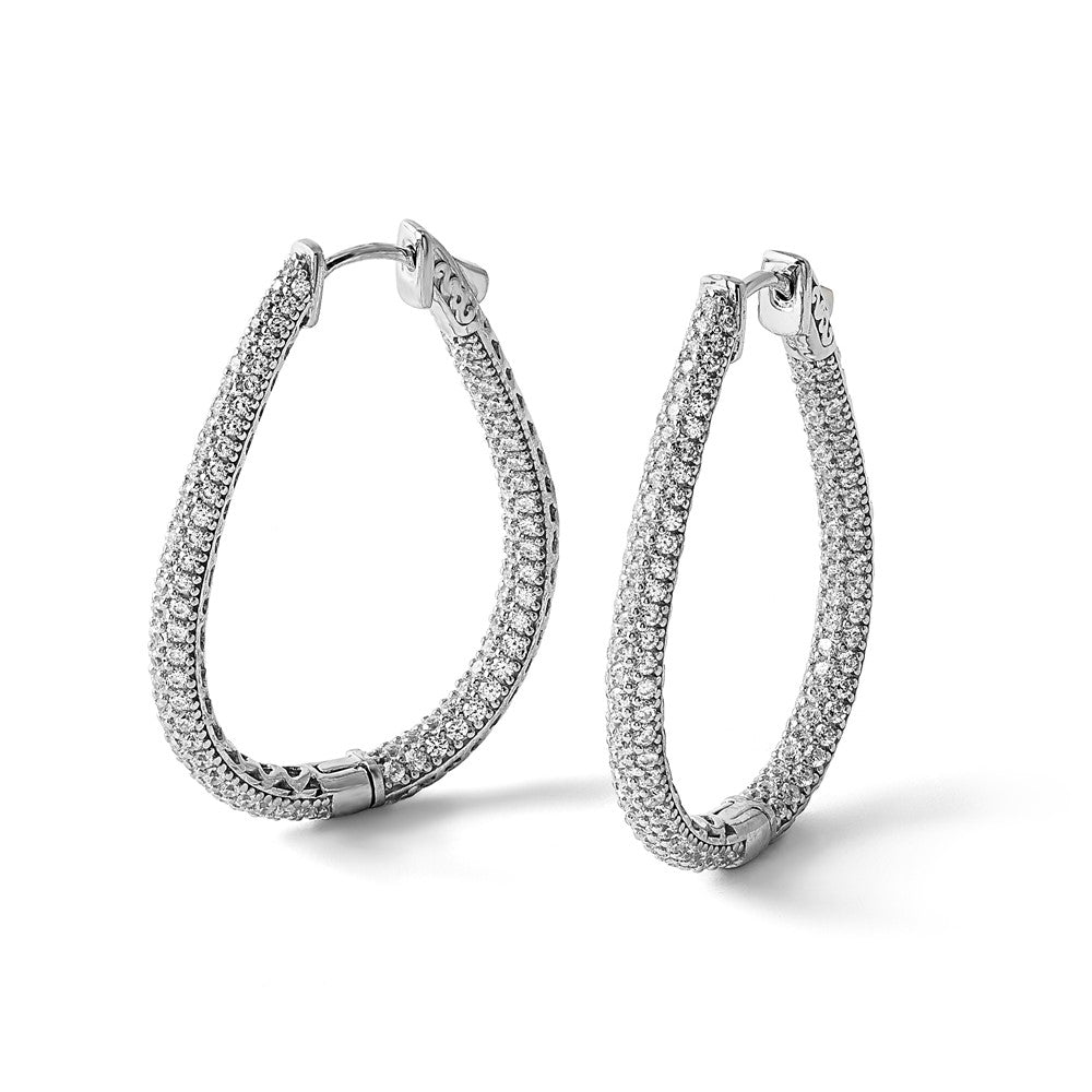 Sterling Shimmer Sterling Silver Rhodium-plated 308 Stone Pav‚ 1.2mm-1.5mm CZ In and Out Teardrop Hinged Hoop Earrings