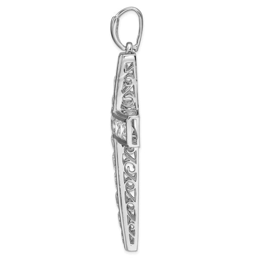 Sterling Silver Rhodium-plated CZ Cross Pendant