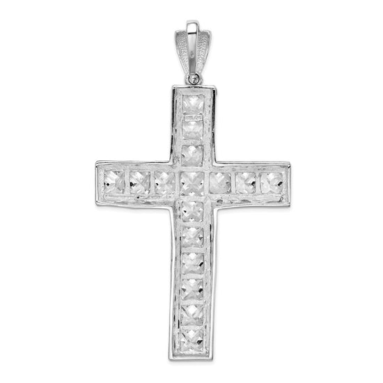 Sterling Silver Rhodium-plated CZ Cross Pendant