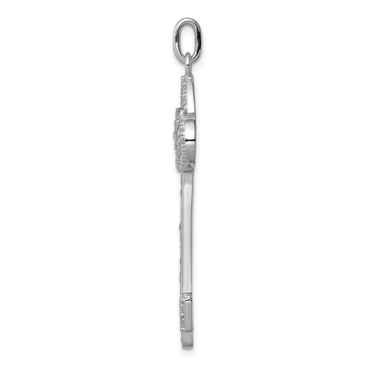 Sterling Silver Rhodium-plated and CZ Key Pendant