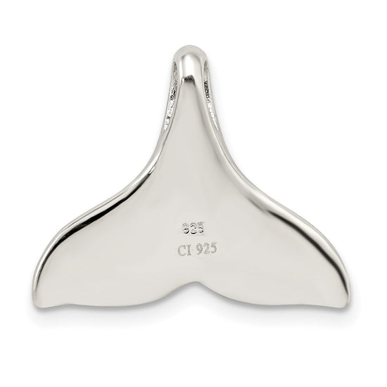Sterling Silver Rhodium-plated Polished Created Blue Opal Whale Tail Chain Slide