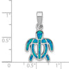 Sterling Silver Rhodium-plated Polished Created Blue Opal Inlay Tortoise Pendant