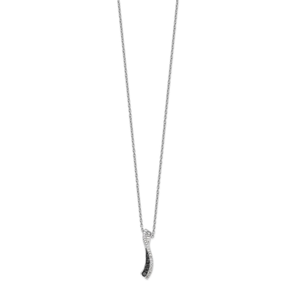 White Night Sterling Silver Rhodium-plated Black and White Diamond 18 Inch Necklace with 2 Inch Extender