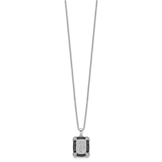White Night Sterling Silver Rhodium-plated Black and White Diamond 18 Inch Necklace with 2 Inch Extender