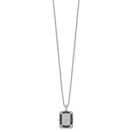 White Night Sterling Silver Rhodium-plated Black and White Diamond 18 Inch Necklace with 2 Inch Extender