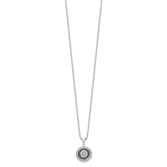 White Night Sterling Silver Rhodium-plated Black and White Diamond Circle Pendant 18 Inch Necklace with 2 Inch Extender