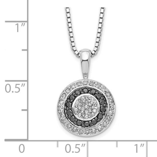 White Night Sterling Silver Rhodium-plated Black and White Diamond Circle Pendant 18 Inch Necklace with 2 Inch Extender