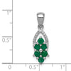 Sterling Silver Rhodium-plated Diamond & Emerald Pendant