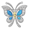Sterling Silver Rhodium-plated Created Opal CZ Butterfly Pin/Chain Slide