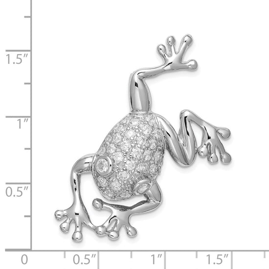 Sterling Silver Rhodium-plated CZ Frog Pin Brooch