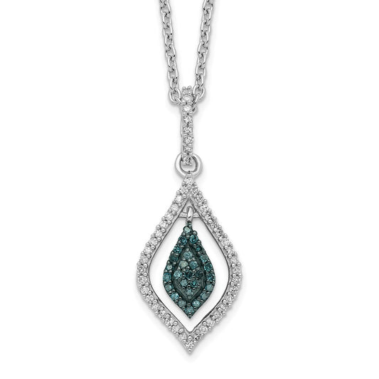 White Night Sterling Silver Rhodium-plated Blue and White Diamond 18 inch Necklace with 2 Inch Extender