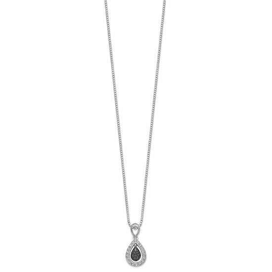 White Night Sterling Silver Rhodium-plated Black with White Diamond Double Teardrop 18 Inch Necklace with 2 Inch Extender