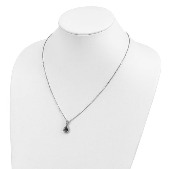White Night Sterling Silver Rhodium-plated Black with White Diamond Double Teardrop 18 Inch Necklace with 2 Inch Extender