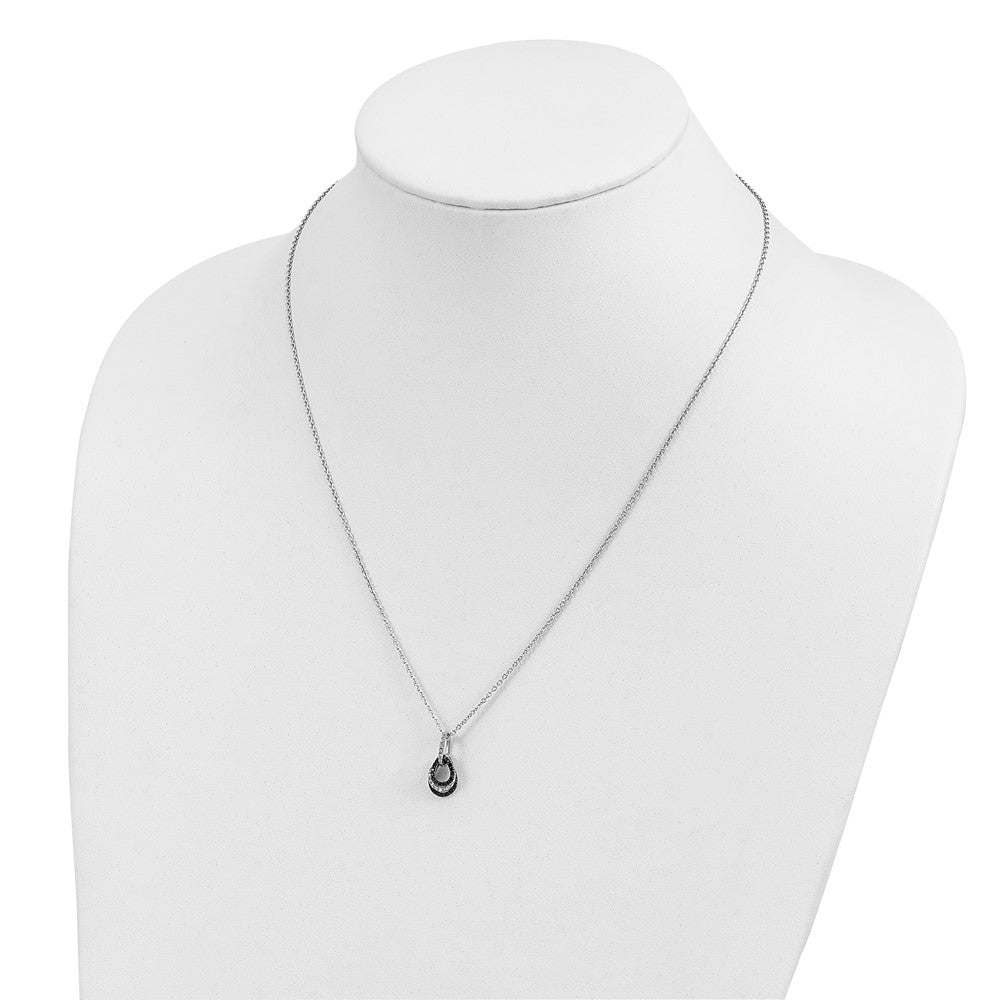 White Night Sterling Silver Rhodium-plated Black and White Diamond Teardrop Pendant 18 Inch Necklace with 2 Inch Extender