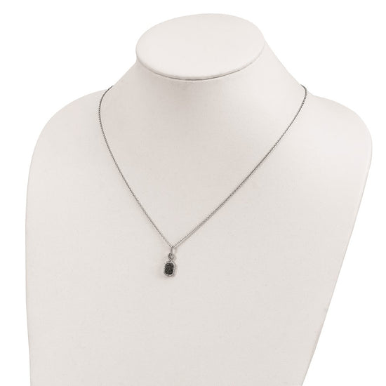 White Night Sterling Silver Rhodium-plated Black and White Diamond Rectangle Pendant 18 Inch Necklace with 2 Inch Extender