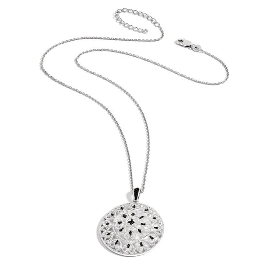 White Night Sterling Silver Rhodium-plated Black Diamond Circle Pendant 18 Inch Necklace with 2 Inch Extender