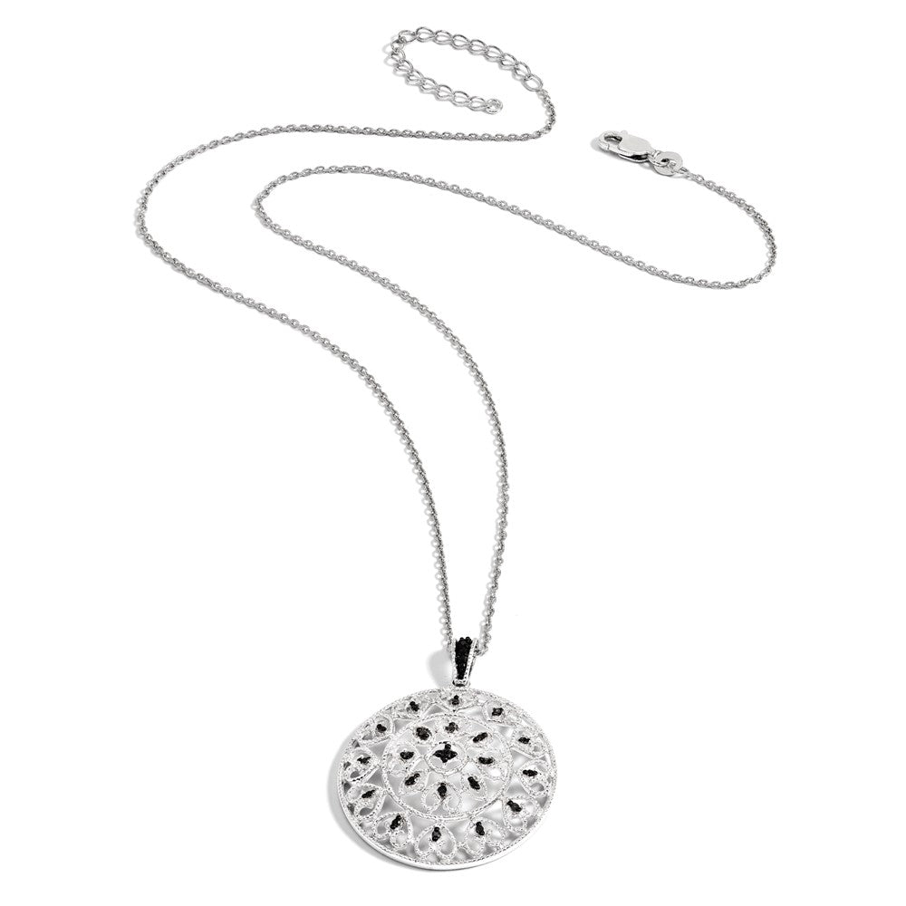 White Night Sterling Silver Rhodium-plated Black Diamond Circle Pendant 18 Inch Necklace with 2 Inch Extender