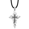 White Night Sterling Silver Rhodium-plated Black Diamond Cross 18 Inch Rubber Cord Necklace