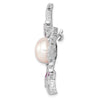 Sterling Silver Rhodium-plated 10-11mm White Button Freshwater Cultured Pearl, CZ and 2.50 Carat Pink Corundum Flower Pin