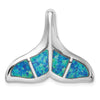 Sterling Silver Rhodium-plated Blue Inlay Created Opal Whale Tail Slide