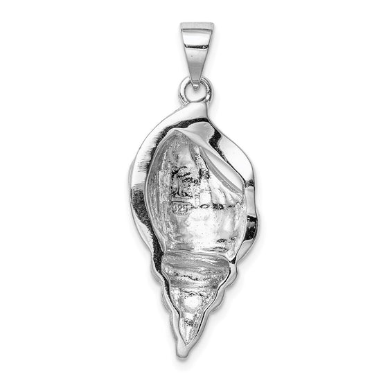 Sterling Silver Rhodium-plated Polished and Antiqued Larimar Shell Pendant