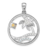 Sterling Silver Rhodium-plated Polished Rainbow Multi-Gemstone Ocean Palm Tree Pendant