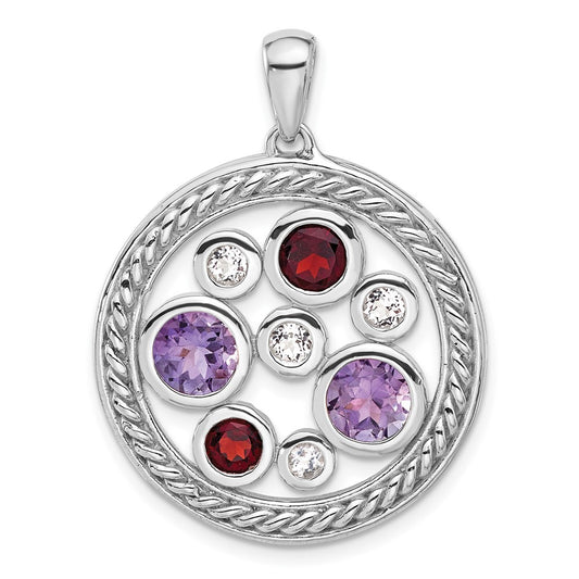 Sterling Silver Gemstone Circle Pendant