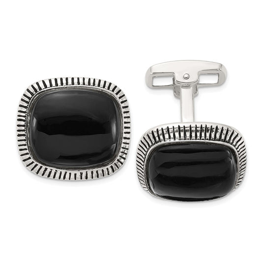 Sterling Silver Onyx and Enameled Cuff Links