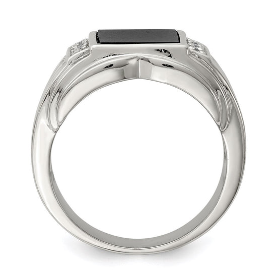 Sterling Silver Rhodium-plated CZ and Onyx Ring