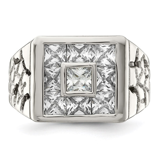Sterling Silver Rhodium Plated Men's Fashion CZ Ring