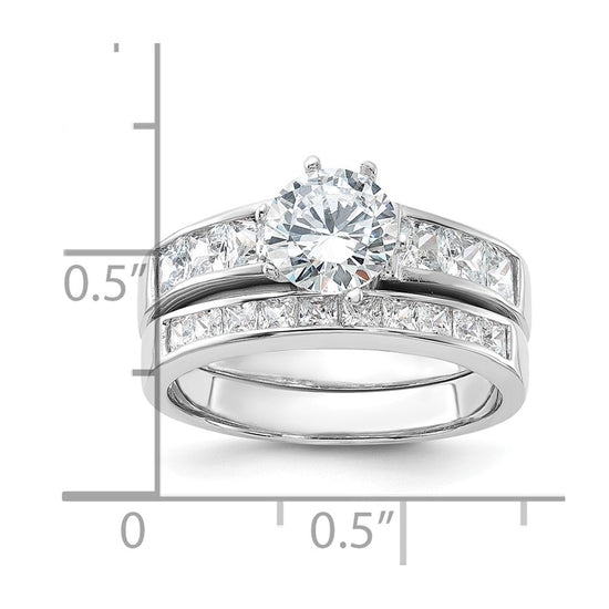 Sterling Silver Rhodium-plated CZ 2 Piece Wedding Ring Set