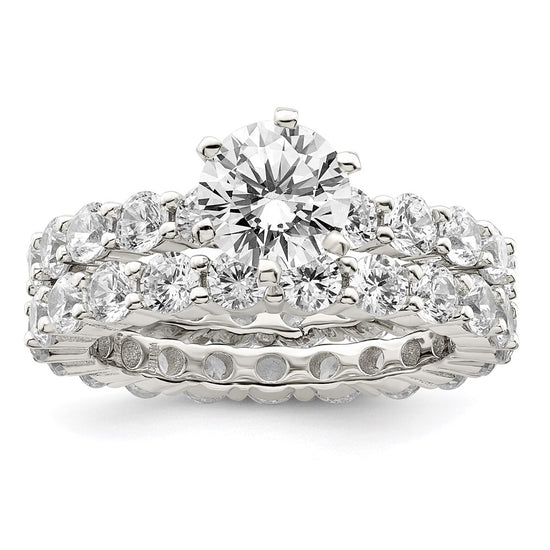 Sterling Silver Rhodium-plated CZ 2 Piece Wedding Set Ring