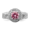Sterling Silver Rhodium plated 10mm Clear CZ and Pink Heart CZ Ring
