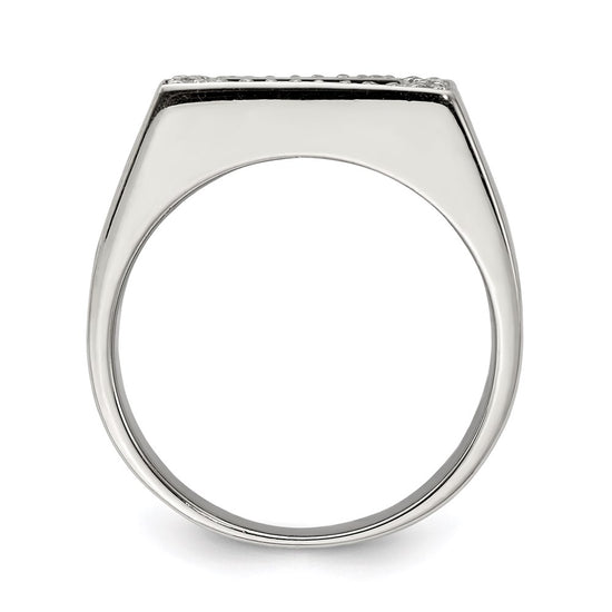 Sterling Silver Rhodium-plated Men's CZ & Onyx Ring