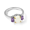 Brilliant Gemstones Sterling Silver with 14K Accent Rhodium-plated Opal and Amethyst Ring