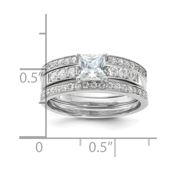 Sterling Silver Rhodium-plated CZ 3 Piece Wedding Set Ring