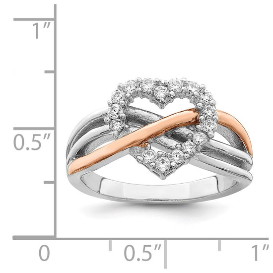 Sterling Silver and Vermeil Polished CZ Heart Ring