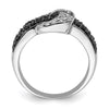 Sterling Silver Rhodium Black and Clear CZ Buckle Ring