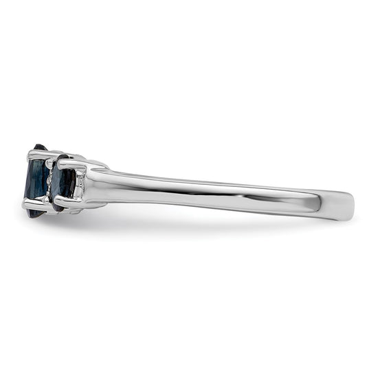Sterling Silver Rhodium 3 Oval Gemstone and Diamond Ring