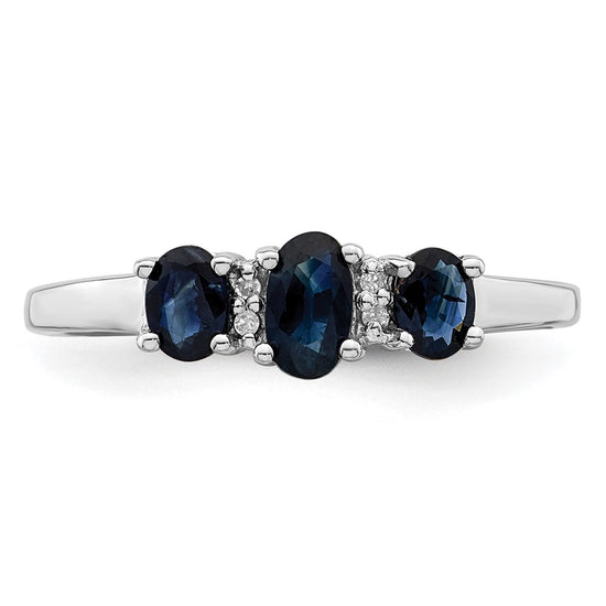 Sterling Silver Rhodium 3 Oval Gemstone and Diamond Ring