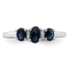 Sterling Silver Rhodium 3 Oval Gemstone and Diamond Ring