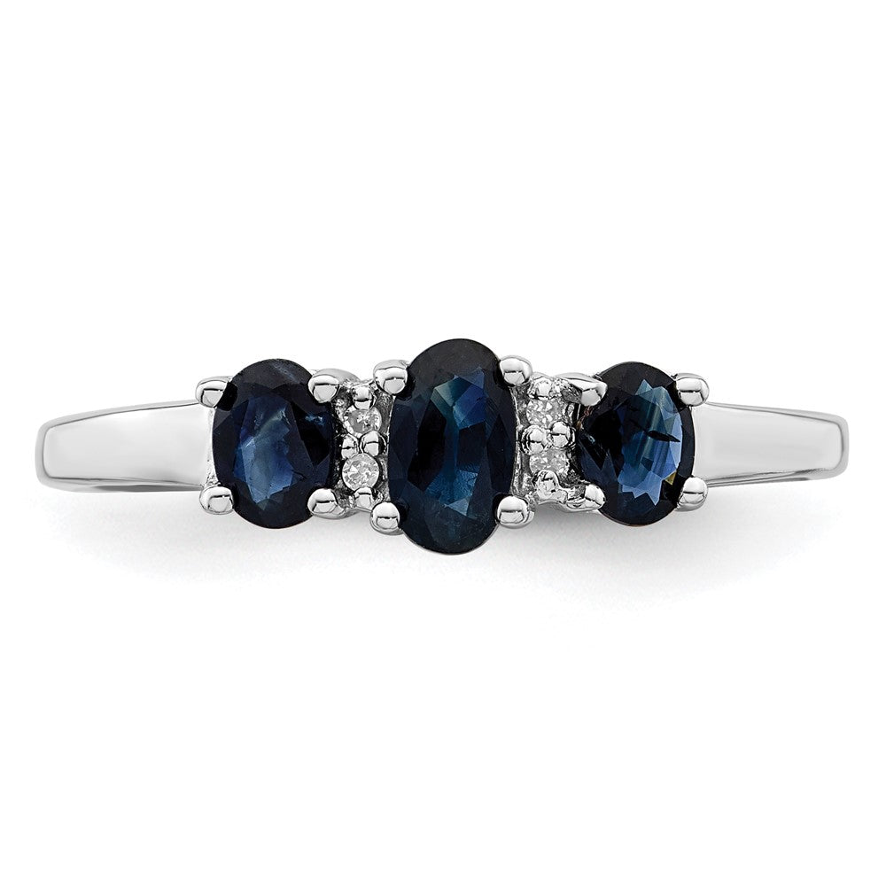Sterling Silver Rhodium 3 Oval Gemstone and Diamond Ring