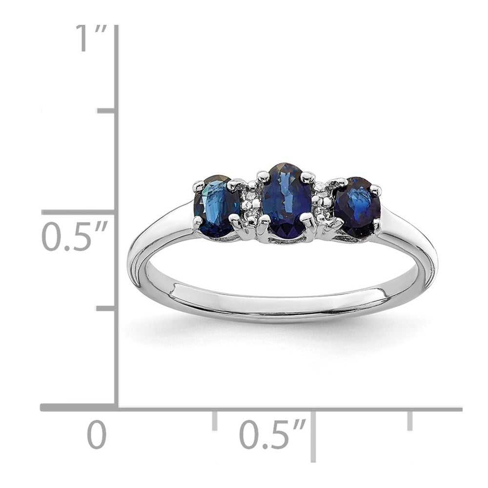 Sterling Silver Rhodium 3 Oval Gemstone and Diamond Ring