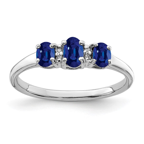 Sterling Silver Rhodium 3 Oval Gemstone and Diamond Ring