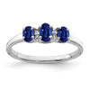 Sterling Silver Rhodium 3 Oval Sapphire & Diamond Ring