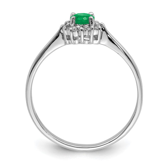 Sterling Silver Rhodium-plated Round Emerald & Diamond Ring